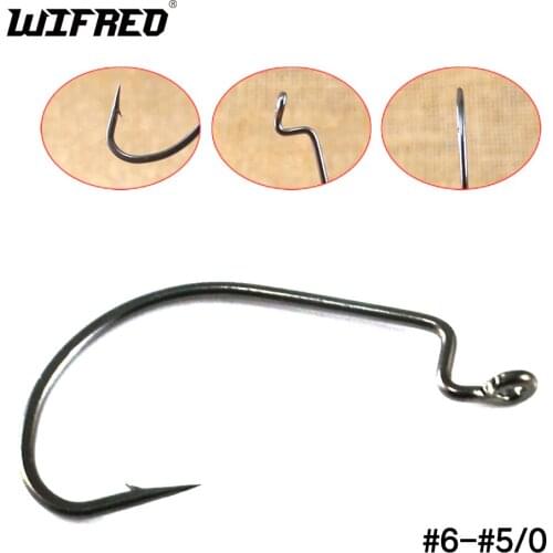 50PCS/Lot Offset Crank Worm Hook for Bass Fishing High Carbon Swimbait Grub Fish Hook Wide Gap Size 6 4 2 1 1/0 -5/0 [YG82306]