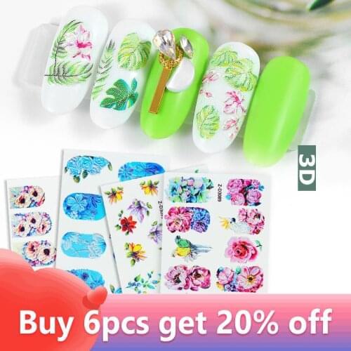 5D Acrylic Engraved Nail Art Sticker Colorful White Flower Template Decals Tool DIY Nail Decoration Tools