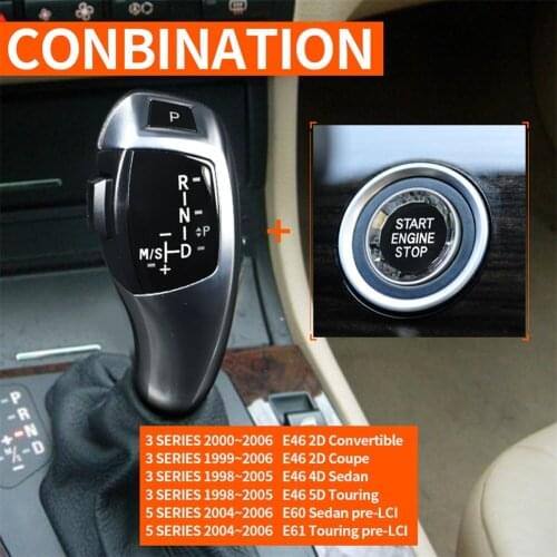 Car Automatic Shift Knob Gear Shift Knob Crystal Engine Start Button for BMW E46 E60 E61 E63 E64 1998-2006 With LED-Illuminated