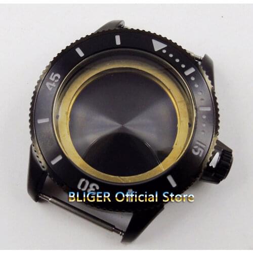 43mm PVD coated black ceramic bezel Watch Case fit ETA 2836 DG2813 3804 MIOTA 8215 8205 821A movement