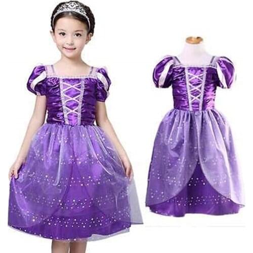 Kids Baby Girls Princess Dress Purple Elegant Fairy Fairytale Long Hair Princess Cosplay Costume Lace Mesh Sheer Party Dress