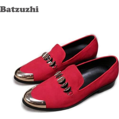 Batzuzhi Designer Men Shoes Metal Cap Red Loafers Shoes Men Slip on Dress Shoes Men Chaussures Hommes Party and Wedding Shoes