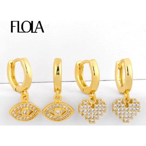 FLOLA Gold Filled Evil Eye Drop Earrings For Women Crystal Heart Earring Cubic Zirconia Huggie Rainbow Jewelry olho grego erss75