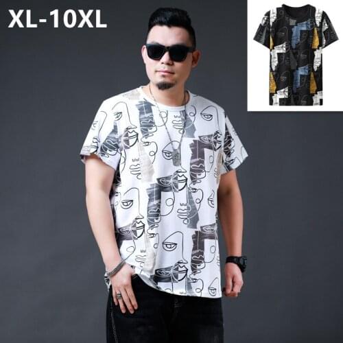 Oversized T Shirt Men White Loose 8XL 9XL 10XL Pattern Short Sleeve T-Shirts Tops Summer Thin Casual 6XL 7XL Plus Tee Streetwear