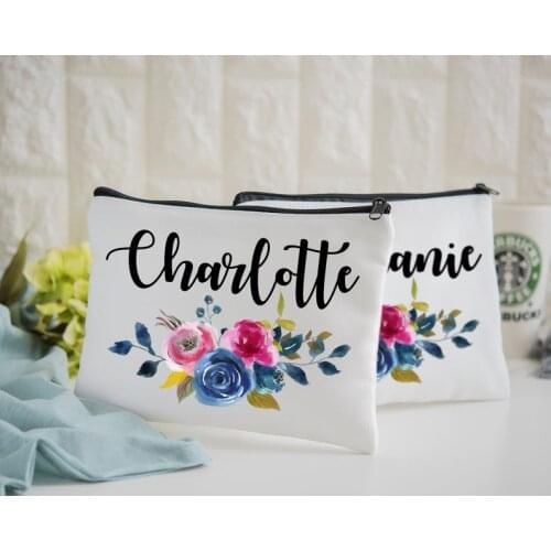 Custom Bridesmaid Makeup Bag, Monogram Cosmetic Bag, bride Floral Makeup Bag, will you be my bridesmaid proposal gift