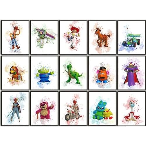 Disney Toy Story Watercolor Paintings on Canvas Movie Poster Cuadros Abstract Wall Art Picture for Living Kids Room Home Decor