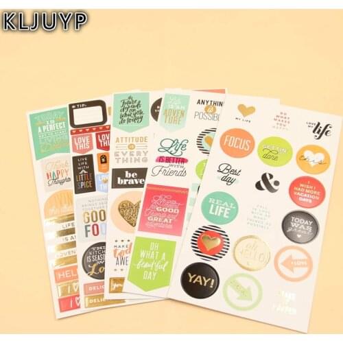 KLJUYP 5sheets Happy Life Self- adhesive Paper Sticker for Scrapbooking Happy Planner/Card Making/Journaling Project