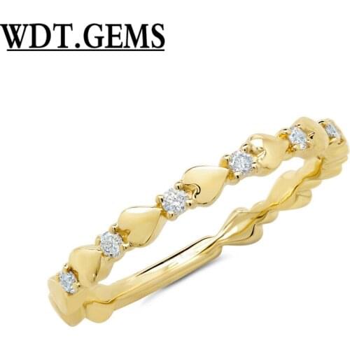 Diamond Heart Shape Band 14k Yellow Gold Dainty Minimalist Design Ring 0.11ct