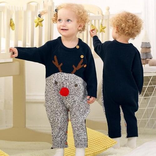 Girl Boy Baby Cartoon Cute Rompers New Fashion Infant Christmas Knitted Clothes Toddler Knitting Casual Jumpsuits For 0-2 Years