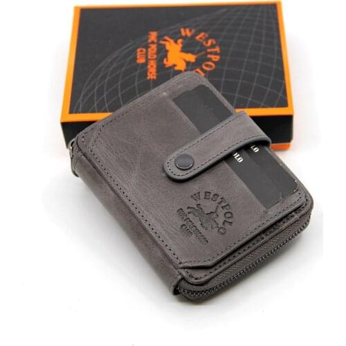 Gray Crazy Genuine Leather Men Wallet With Money Compartment Card Holder TAE1575