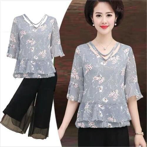 Summer Chiffon Mothers suit noble ladys mothers day dress two piece suit