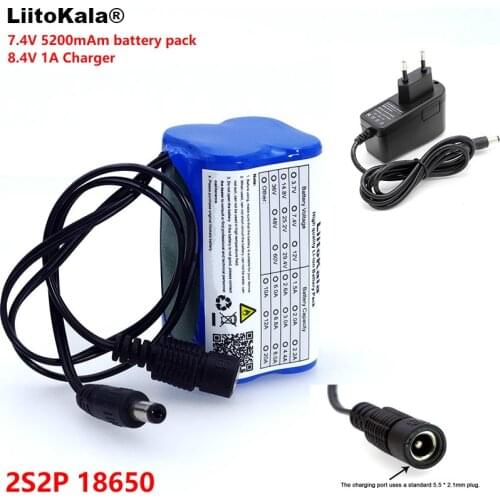 LiitoKala Protect 7.4 V 5200 mAh 8.4 V 18650 Li-lon Battery bike lights Head lamp special battery pack DC 5.5MM + 1A Charger