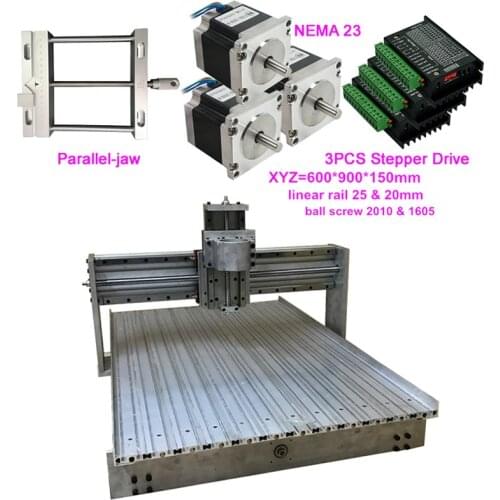 Linear Guideway CNC Frame Kit 6090 Square Line Rail Track NEMA 23 Stepper Motor Driver Vise for DIY Engraving Milling Machine