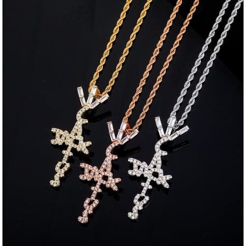 Hip Hop Micro Paved Cubic Zirconia Bling Iced Out Cactus Jack Cross Pendants Necklace for Men Rapper Jewelry Drop Shipping