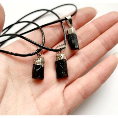 Natural Black Tourmaline Stone Pendant Radiation Protection Stone Necklace Rough Crystal Raw Jewelry Dropship 1pc
