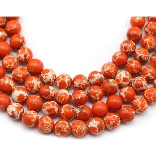 Natural Orange Sea Sediment Turquoises Imperial Jaspers Stone Round Loose Spacer Beads 6 8 10MM Pick Size For Jewelry Making