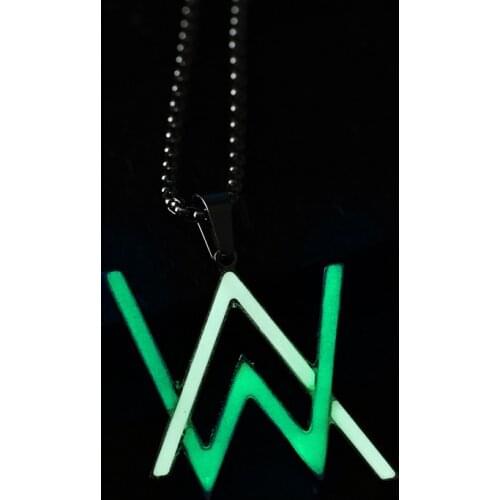 Stainless Steel Night Glowing Necklace Alan Walker Luminous Pendant Necklace AW Letter Glow Popular Jewelry Hip Hop Rock Star