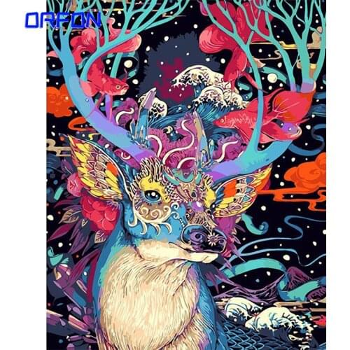 ORFON DIY Painting By Numbers Kits With Frame Colorful Deers Animals Unique Gift Painting & Calligraphy Acrylic Wall Art Picture