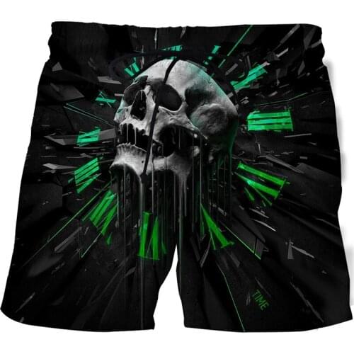 3D printed skull beach pants Fashion swimming trunks Summer mens beach pants Quick-drying surfing running shorts male