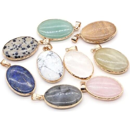 Natural Stone Pendants Lapis lazuli Golden-plated Flash Labradorite for Jewelry Making DIY Necklace Earrings Accessories