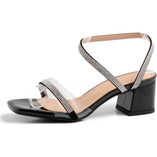 Big Size9 10 11 high heels sandals women shoes woman summer ladies Square-headed transparent sandals with thick heels