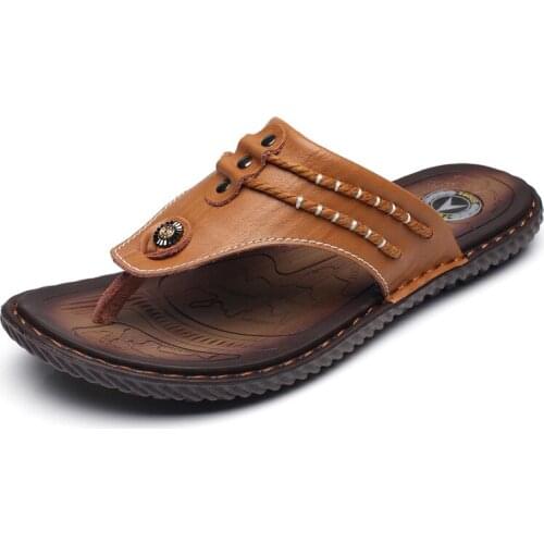 Summer Street Retro Trendy Flip Flops 2021 New Mens Genuine Leather Slippers Outdoor Comfort Breathable Casual Beach Shoes Male