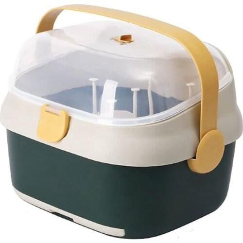 Baby Bottle Drying Rack Container with Drainer, Portable Nursing Cutlery Box Container with Cover, Bottle Holder