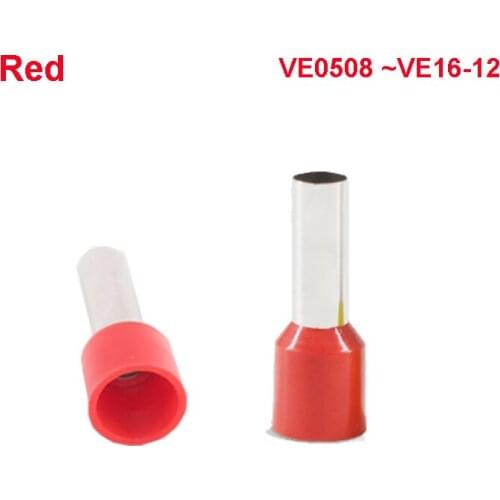 10~100PCS Tubular Wire Terminal Connector Electrical Cable Wire Ferrules Red Color VE1512 VE2508 VE2512~VE16-12