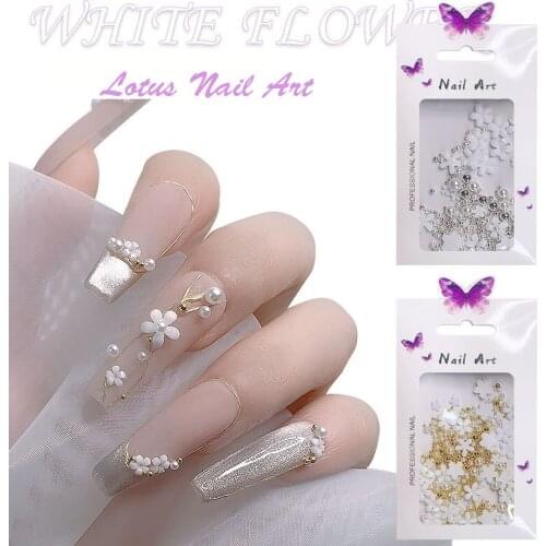 Litter White Flower Nail Art Decoration Flat Back Diamond Jewelry Lotus Polarized Nail Rhinestones Shaped Aurora Illusion Charms