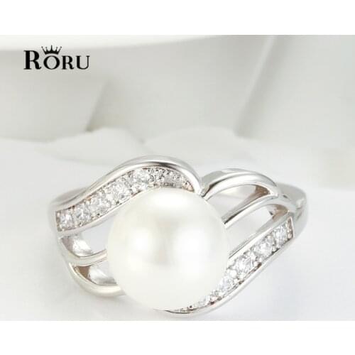 Genuine 925 Sterling Silver Dainty Hollow-carved Design Cubic Zirconia Pearl Ring Jewelry for Women Wedding Rings