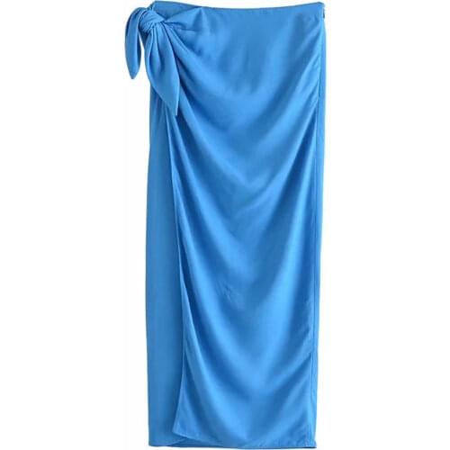 2021 Women ethnic style Faldas Bow Tie Slit Skirt Hem Irregular Sarong High Waist Wrap Skirts split Ruched Knotted midi Skirts