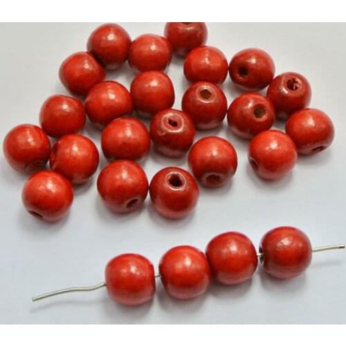 100 pcs Red 12mm(1/2") Round Wood Beads~Wooden Beads