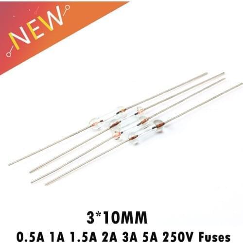 120Pcs/lot 3*10mm 0.5A/1A/1.5A/2A/3A/5A 250V Axial fast glass fuse with lead wire 3X10