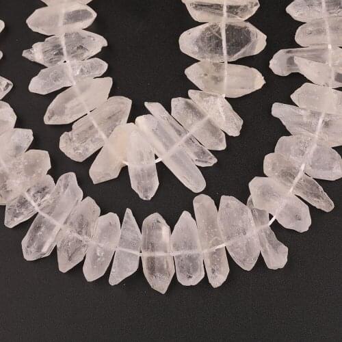 15.5''/Strand,Natural White Quartz Crystal Stick Point Loose Beads,Raw Crystal Freeform Point Beads For Pendant Jewelry Making