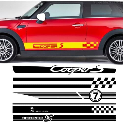 2pcs Car Stickers Side Stripe Long Big DIY Decals For Mini Cooper R56 R57 R58 R50 R52 R53 R59 R61 Countryman R60 F60 F55 F56 F54