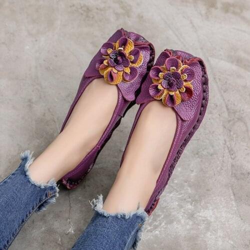 2020 Soft Genuine Leather Flat Shoes Women Flats with Flowers Ladies Shoes Women Designers Loafers Slip on Flats Ladies Shoes