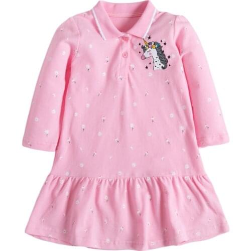 Kids Frocks 2021 Autumn Baby Girl Clothes Brand Dress Toddler Gift Casual Cotton Unicorn Flower Print Dresses for Kids 2-7 Years