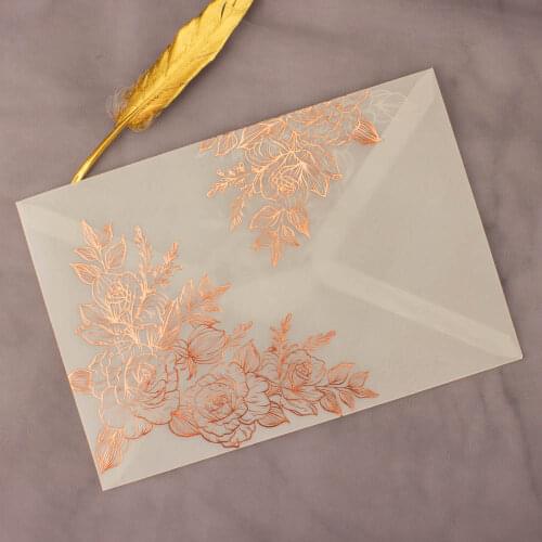 25X Silver Blue Rose Gold Flower Foil Bronzing Transparent Envelopes Clear Litmus Paper For A7 Wedding Invitation Save the Date