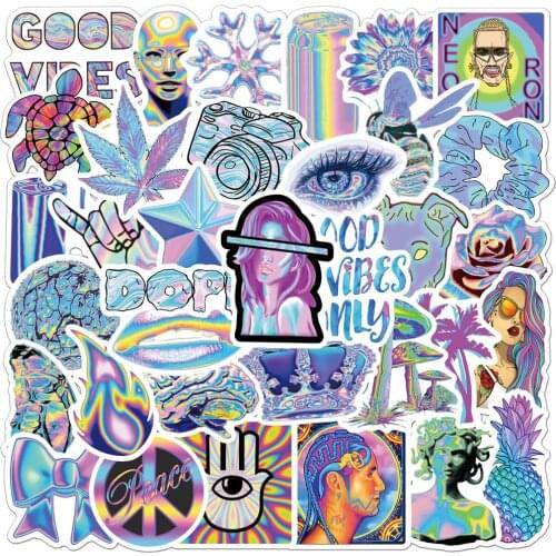 50PCS Holographic Colorful Laser Graffiti Stickers Cool Girl To DIY Laptop Phone Motorcycle Car Skateboard Notebook Toy Sticker