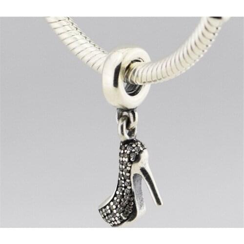 925 Sterling Silver Jewelry Beads Stiletto Silver Dangle With Cubic Zirconia Charms Fit European Bracelet DIY Beads Wholesale