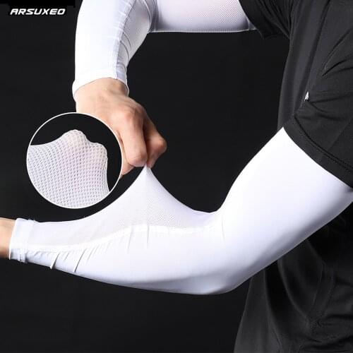 ARSUXEO Ice Silk With Mesh Arm Sleeves Sports Cycling Running Arm Sleeve Cooling UV Protection Fishing Arm Warmers Arm Protect