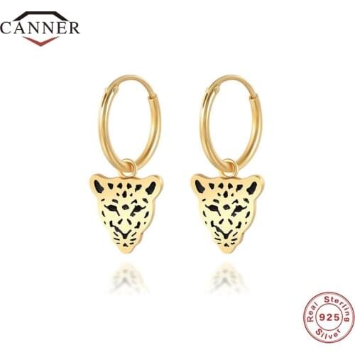 CANNER 925 Sterling Silver Leopard Head Pendant Drop Earrings for Women 18k Gold Plated Piercing Earring Jewelry Pendientes