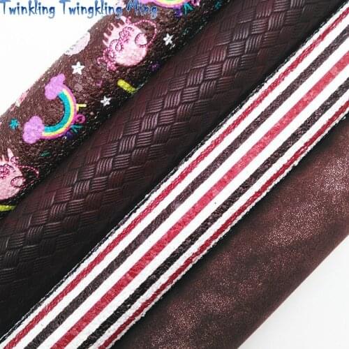 Plum Unicorn and Stripes Printed on Glitter leather, Weaving Metallic Synthetic Leather For Bow A4 21x29CM Twinkling Ming KM288