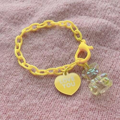 Candy Color Chain Bracelet For Girls Cute Bear Pendent Friendship Bracelet Lovely Heart Pendant Children Bracelets Wholesale