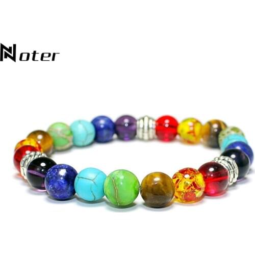 Noter Classic Chakra Bracelet Femme Homme Mix Color Natural Sotne Beads Braslet Chakra Healing Yoga Braclet Strand Brazalete