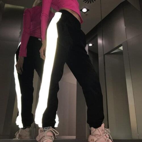 Sports Pants Autumn Women Loose Hight Waist Flash Reflective Pants Trousers Exercise Fitness Running Jogging Trousers Workout