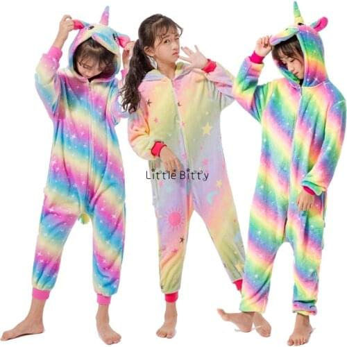 Girls Rainbow Flannel Christmas Pajamas Childrens Pajamas Pijama Infantil Boys Licorne Panda Unicorn Pijama Pyjamas Kids