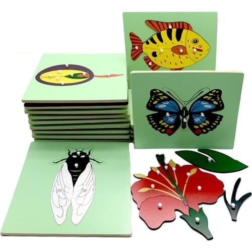 Baby Early Educational Toys Animals Plants Panel 3D Puzzle Montessori Wooden Toys Frog Horse Fish Turtle Ect. Puzzles For Kids