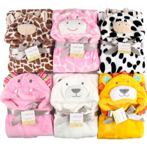 Lovely fleece baby bath towel cute animal shape kid hooded baby towel bathrobe cloak baby receiving blanket neonatal hold to be