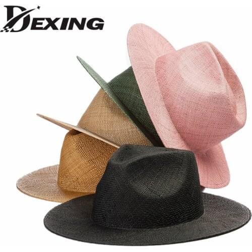 European spring summer new simple fashionable light grass jazz straw hat travel big eaves sunscreen beachhat